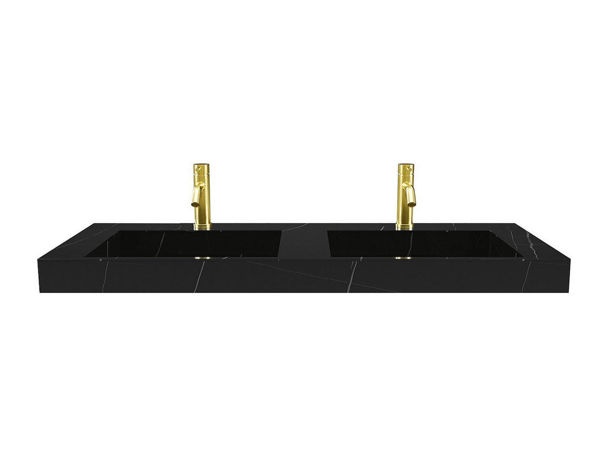 DOPPEL-WASCHBECKEN hängend - 120,2 x 45,2 x 8 cm - Solid Surface - Marmor-Optik Schwarz - TAKOTNA - Schwarz, Stein (120.2/8/45.2cm) - Vente-Unique