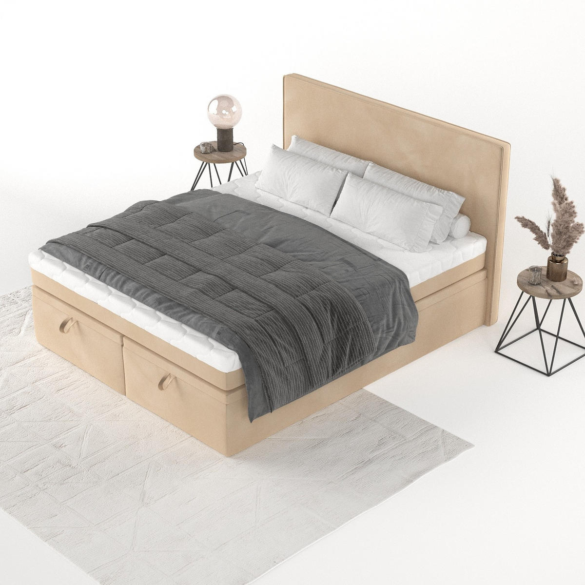 BOXBETT Zalla 140/200 cm Beige im Kronos Stoff - Beige/Schwarz, Holz/Holzwerkstoff (140/200cm) - AltaBeds