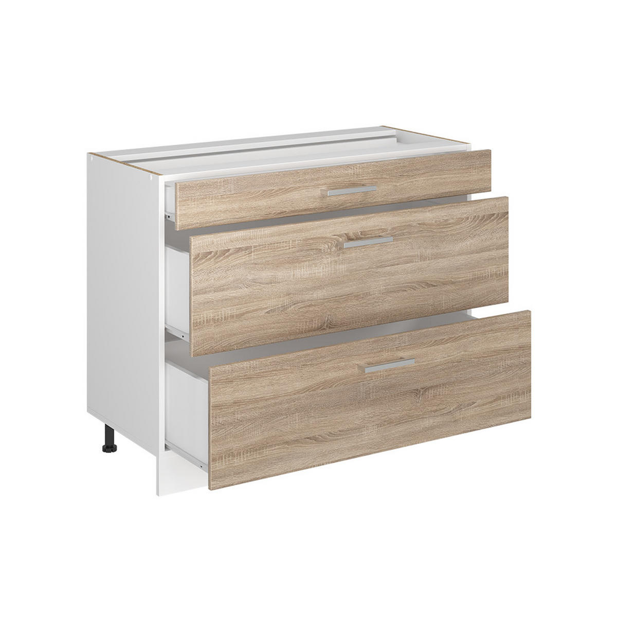 SPODNÍ SKŘÍŇKA KUCHYŇSKÉ LINKY R-Line, Sonoma/Bílá, 100 cm pracovná doska antracitová - bílá/Sonoma dub, kompozitní dřevo (100/81.6/60cm) - Vicco