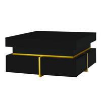 COUCHTISCH aus Spanplatte 70x70x35,5 cm Schwarz Hochglanz mit 2 Schubladen und goldfarbenen Akzenten - Schwarz, Holzwerkstoff (70/70/35.5cm) - IVMEU