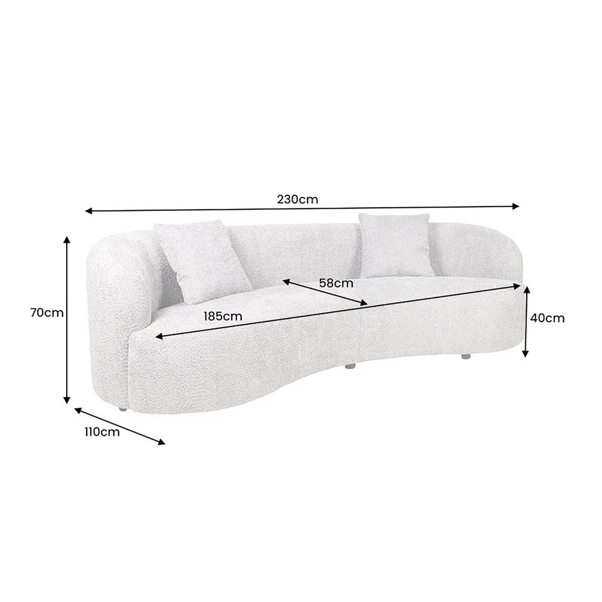 3-SITZER SOFA ATELIER Bouclé Beige 230 cm - Beige/Schwarz, Kunststoff/Textil (230/70/110cm) - riess-ambiente