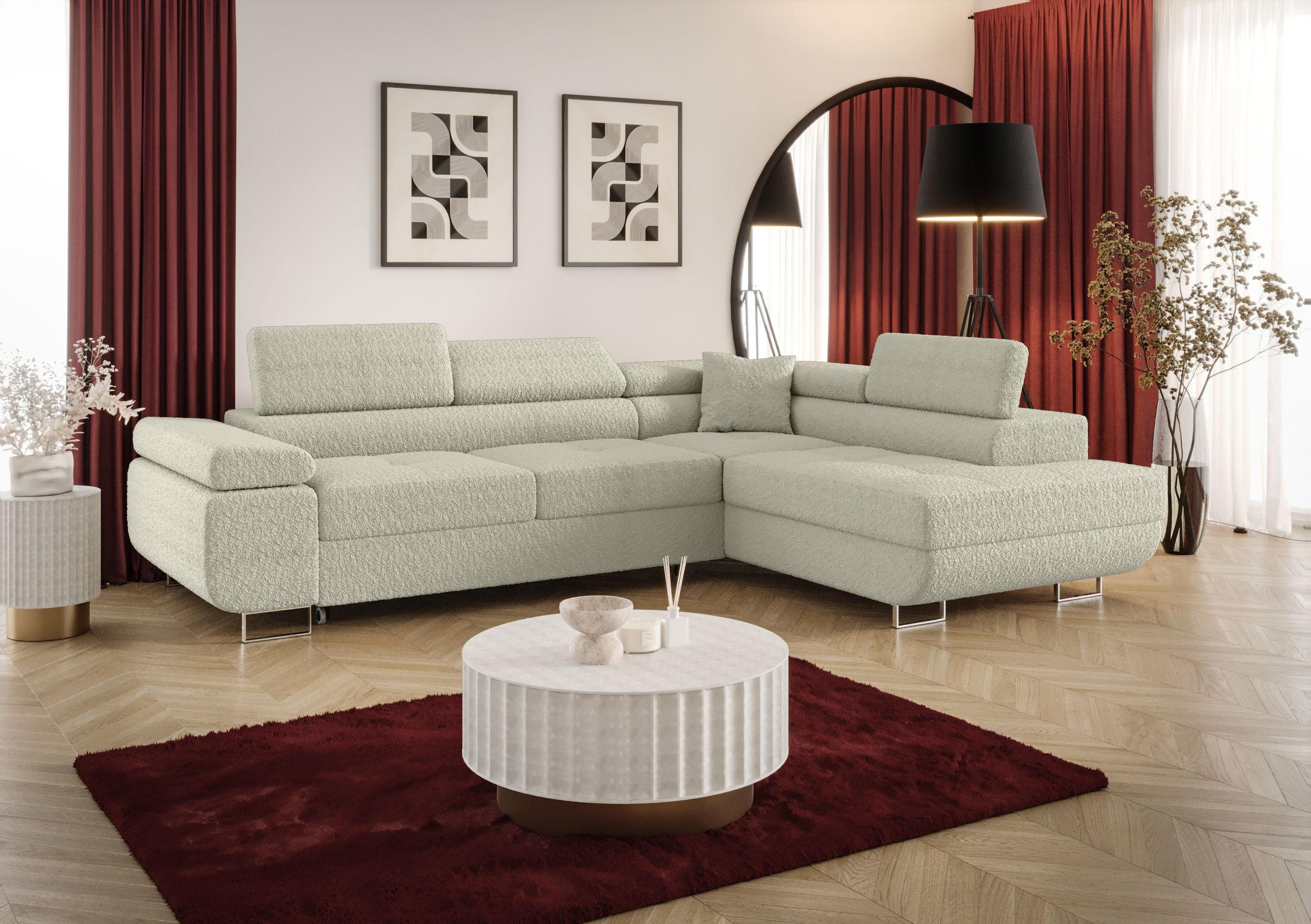 ECKSOFA EMILY mit Schlaffunktion Quelle 03 Rechts - Beige, Textil (275/200cm) - Bedante