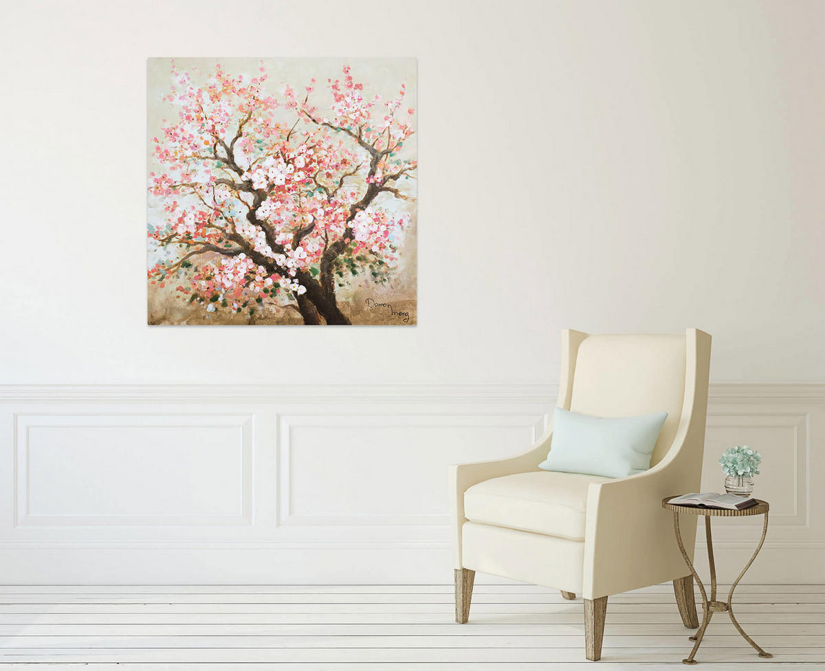 ACRYLBILD HANDGEMALT 80/80 cm - Pink/Braun, Holz/Textil (1.46/80cm) - KUNSTLOFT