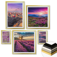 WANDBILDER 5er Set - 50x50 cm & 20x30 cm & 40x60 cm Goldrahmen - Sonnenuntergang auf Lavendelfeldern - Goldfarben, Kunststoff (40/60cm) - ArtPrintCave