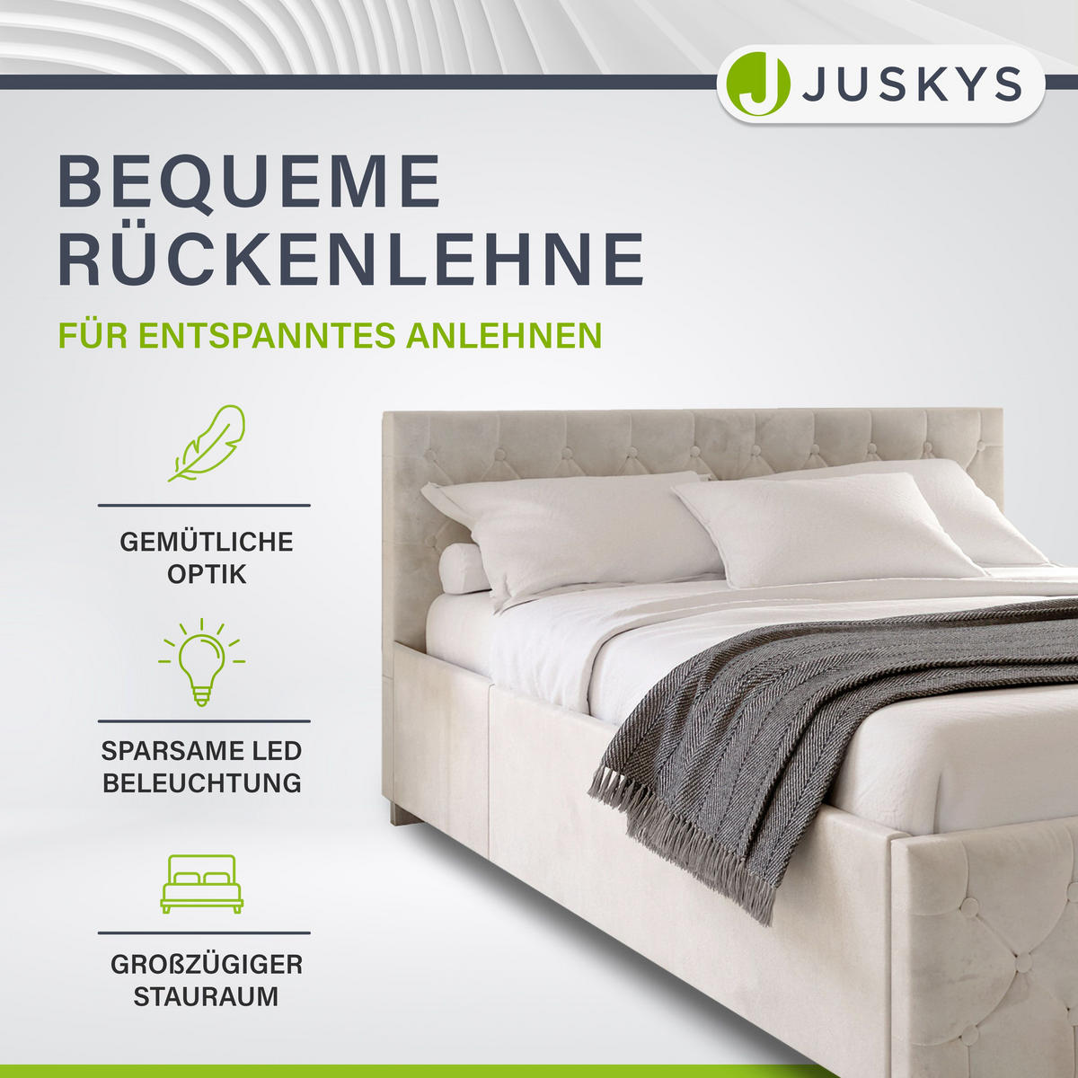 POLSTERBETT Nizza Beige 140x200 cm mit Matratze - Beige, Holz (140/200cm) - Juskys