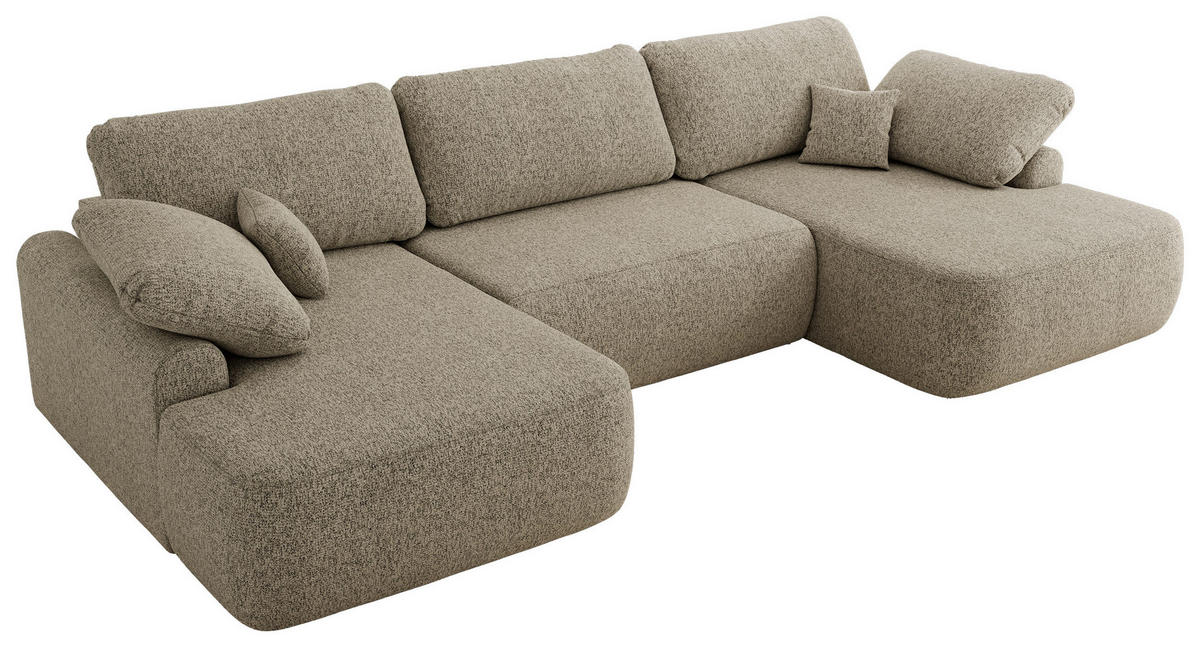 WOHNLANDSCHAFT CUBO U Dunkelbeige Struktur - Ecru/Beige, Kunststoff/Textil (370/100/187cm) - MKS