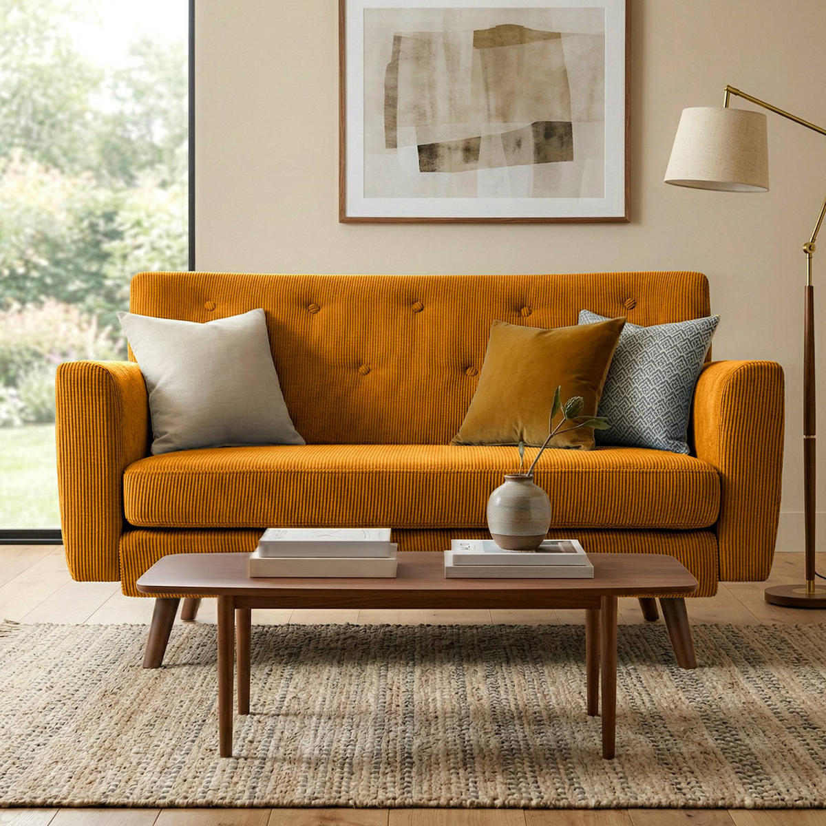 SOFA Arne Cord 2-Sitzer 120x74x81cm Cord Orange Couch - Orange, Kunststoff (120/81/74cm) - DELUKE