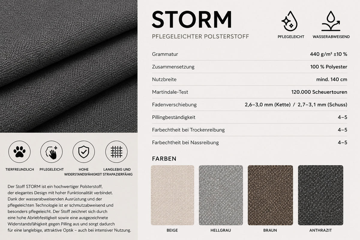 SCHLAFSOFA FJORD, 3-sitzer, verstellbarer Kopfstütze, Schlaffunktion, anthrazit - Anthrazit, Textil (260/90/97cm) - KS Home Concept