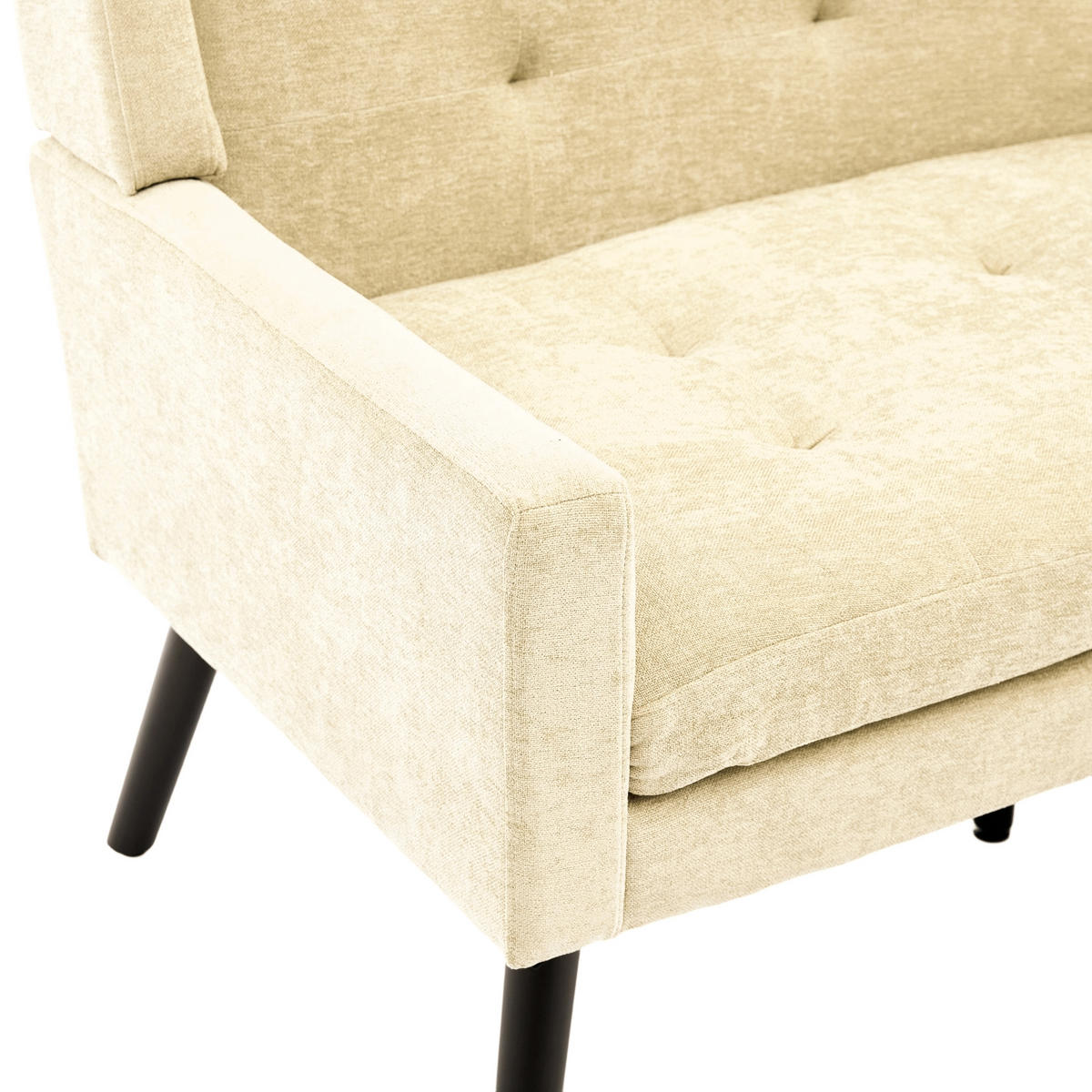 SITZBANK 2-Sitzer Leinenbezug mit Knopfheftung, Massivholzbeinen 119/75/88 cm Beige - Beige, Textil (75/88/119cm) - Redom