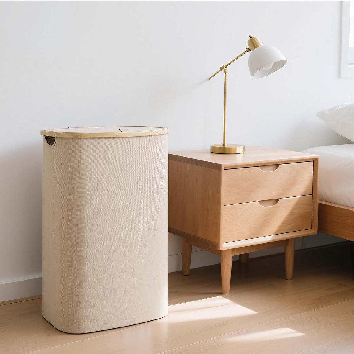 WÄSCHEKORB mit Deckel 100L Hellbeige - Beige, Textil (33/70/44cm)