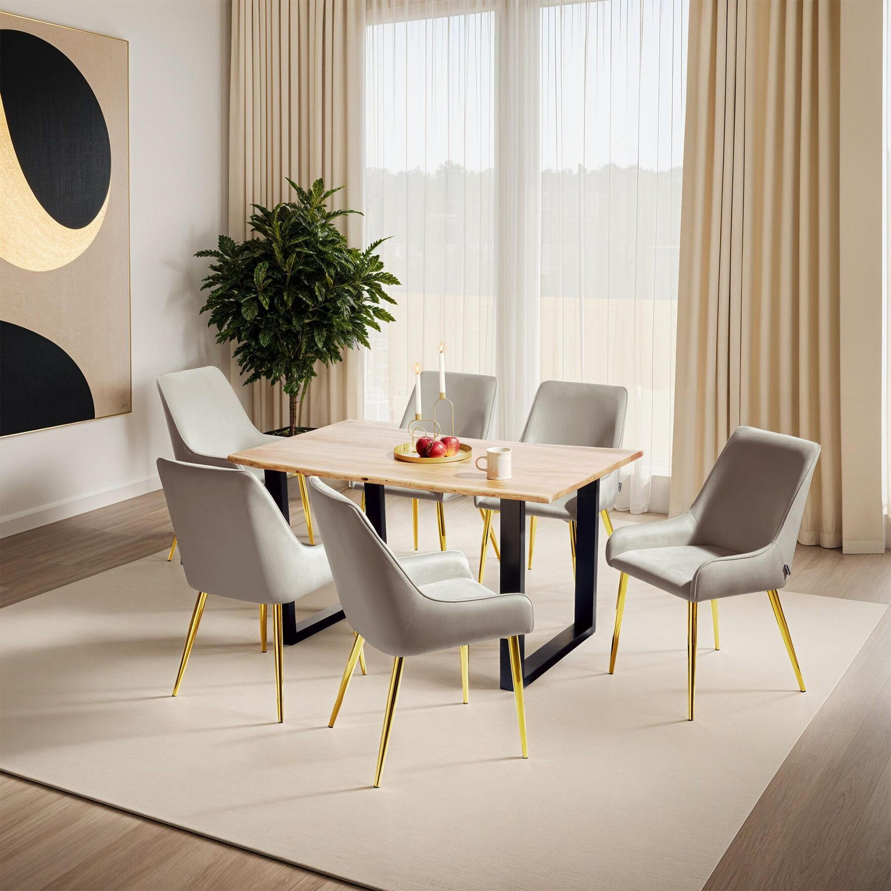 Thumbnail - tectake Polsterstuhl, Taupe, Textil, Pappel, 52x89x61 cm, Esszimmer, Stühle, Esszimmerstühle, Vierfußstühle