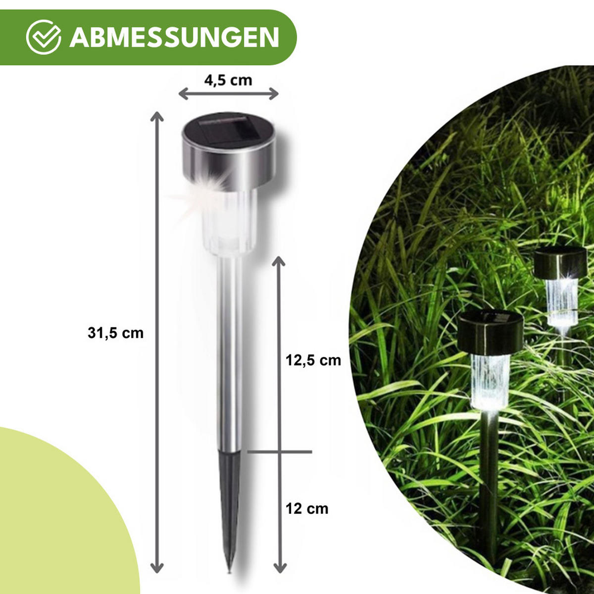 SOLARLEUCHTE 6-er Set Solarlampen - Silberfarben, Metall (4.5/4.5/31.5cm) - KRUMAD