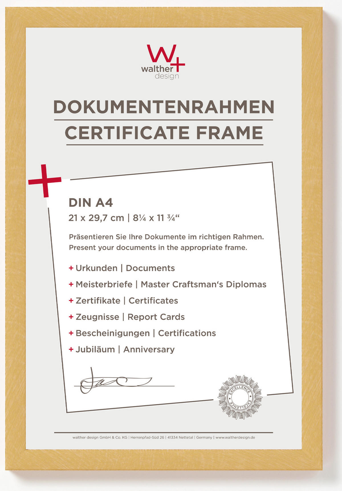 BILDERRAHMEN Peppers Holzrahmen 21x29,7 Gold - Goldfarben, Holzwerkstoff (22.9/32/1.5cm) - walther design