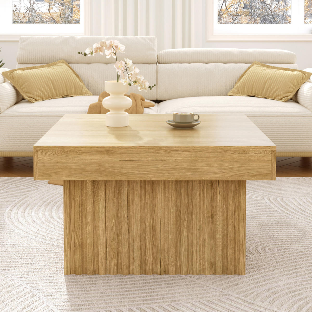 COUCHTISCH Holzoptik Quadratisch mit Streifenmuster, 79 x 79 cm - Cognac, Metall (79/79/46cm)