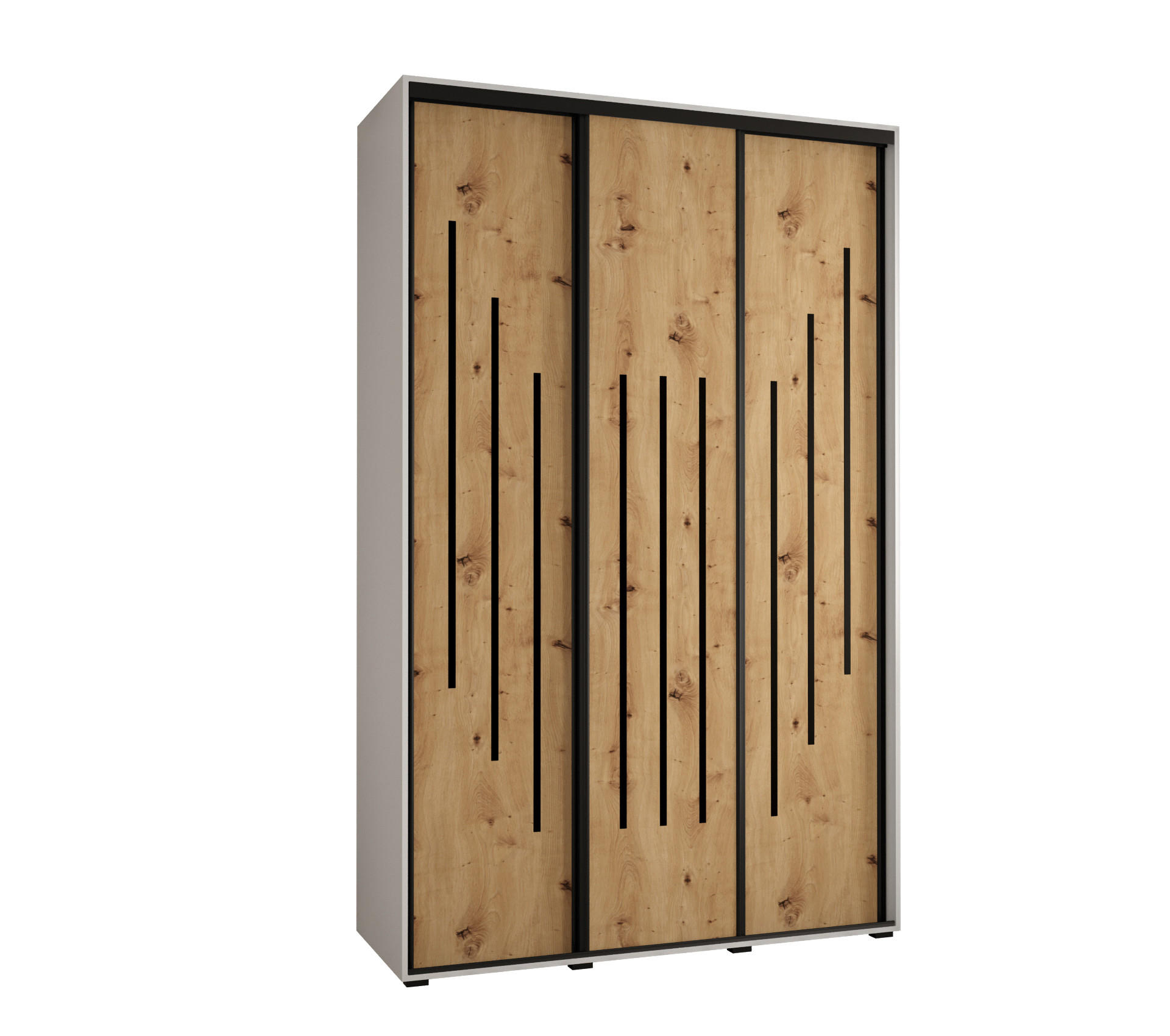 Abiks Möbel Schwebetürenschrank Weiß, Eiche Artisan, Schwarz 150x235x60 cm
