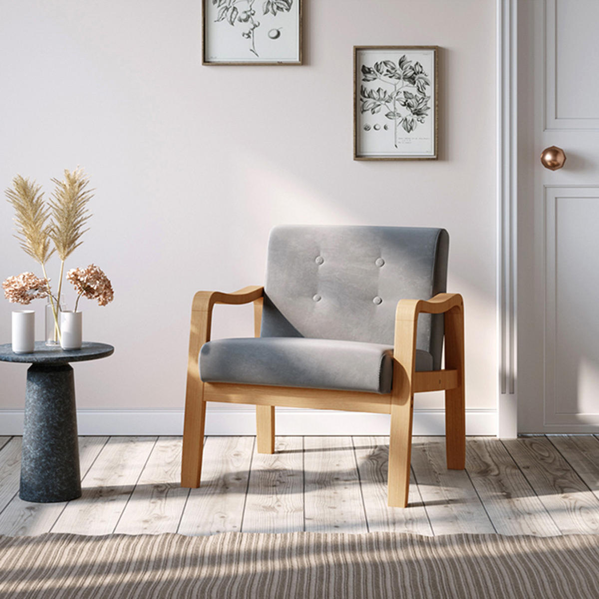 POLSTERSESSEL 70/63/78 cm Armlehnen Holzrahmen Leinen Grau - Naturfarben/Grau, Holz/Textil (70/78/63cm) - Livingandhome