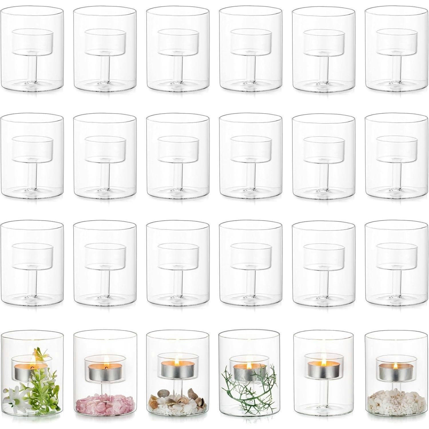TEELICHTHALTER 6-teiliges Set Glas Zylinder Vintage 8 cm - Transparent, Glas (7cm)