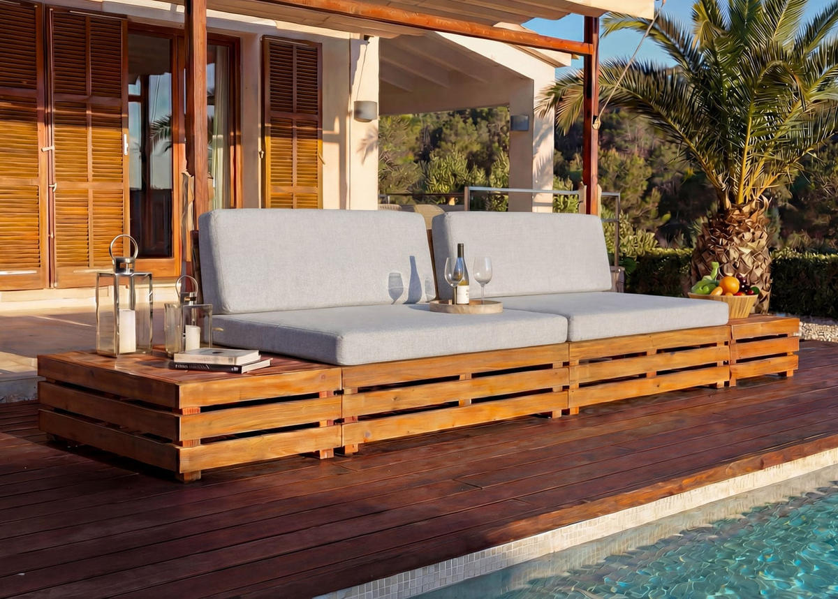 GARTEN-GARNITUR Schwarz, Hellgrau - Hellgrau/Schwarz, Holz - MCW