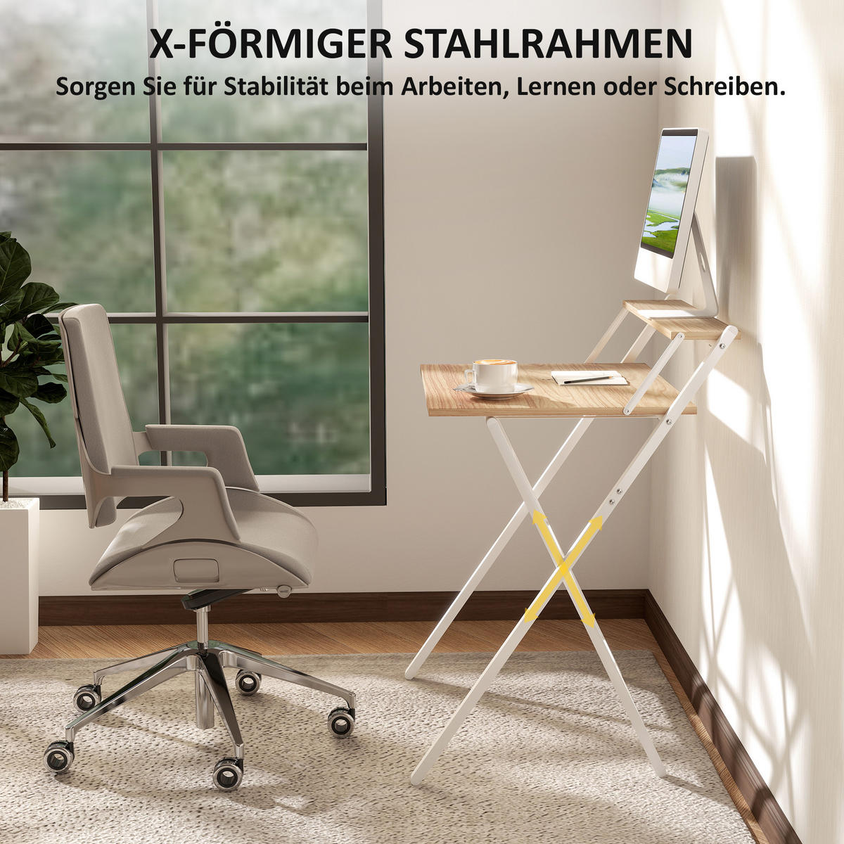 SCHREIBTISCH Stahl MDF Naturholz - Weiß/Naturfarben, Holzwerkstoff (62/70/86.5cm) - HOMCOM