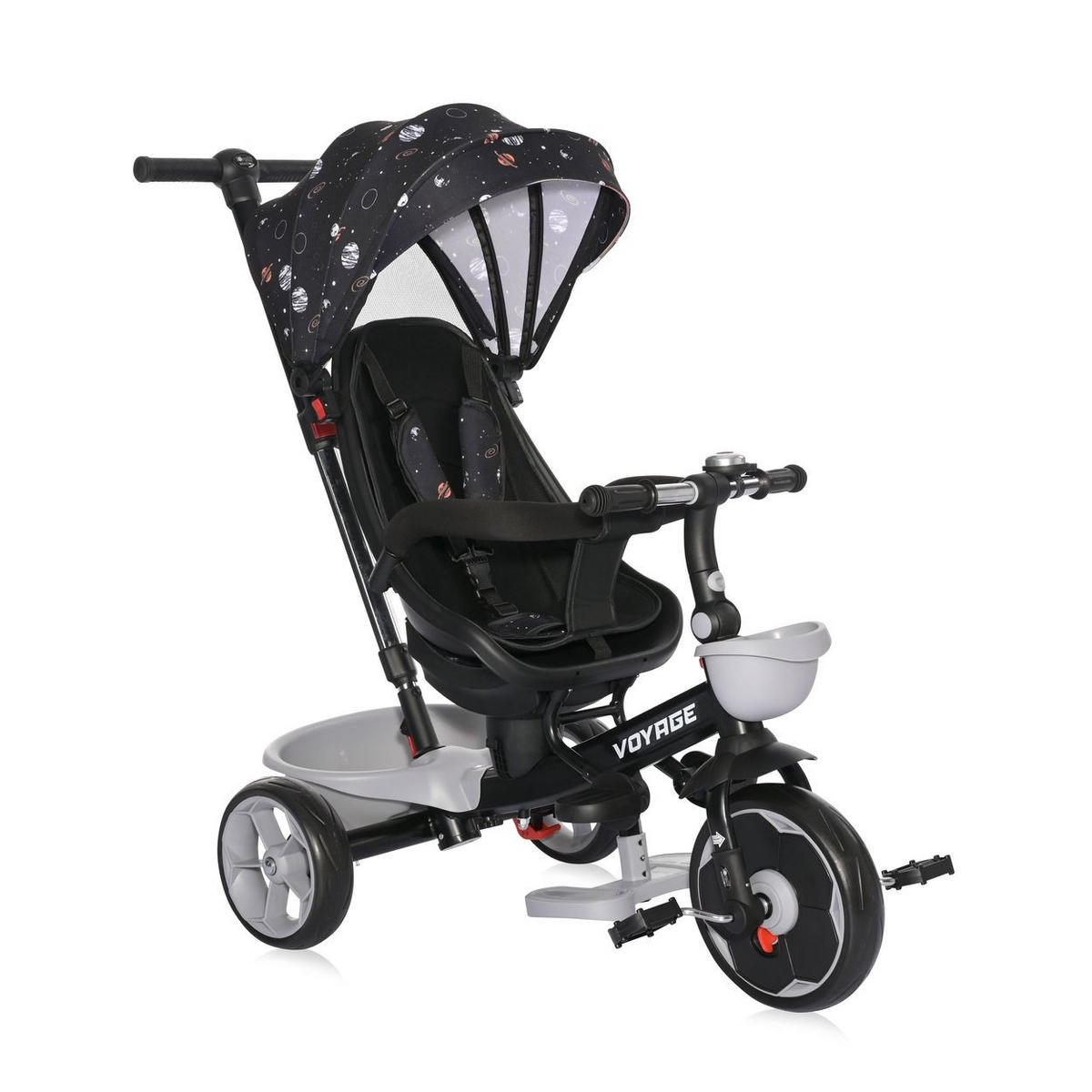 DREIRAD Voyage EVA-Reifen schwarz Schiebestange Klingel verstellbare Rückenlehne - Schwarz, Metall (89/54/92cm) - Lorelli