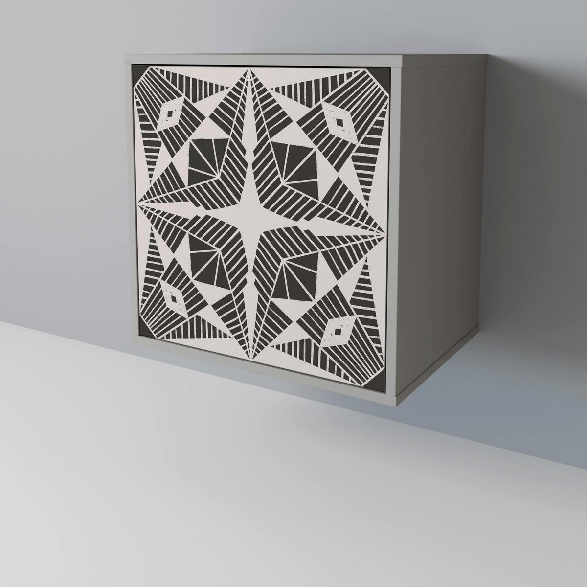 SIDEBOARD MONOCHROME NEXUS, Grau, 57,5x42x67,5 cm, Schwarze Metall-Rahmenfüße - Multicolor/Schwarz, Holzwerkstoff/Metall (57.5/67.5/42cm) - SpaceRebels