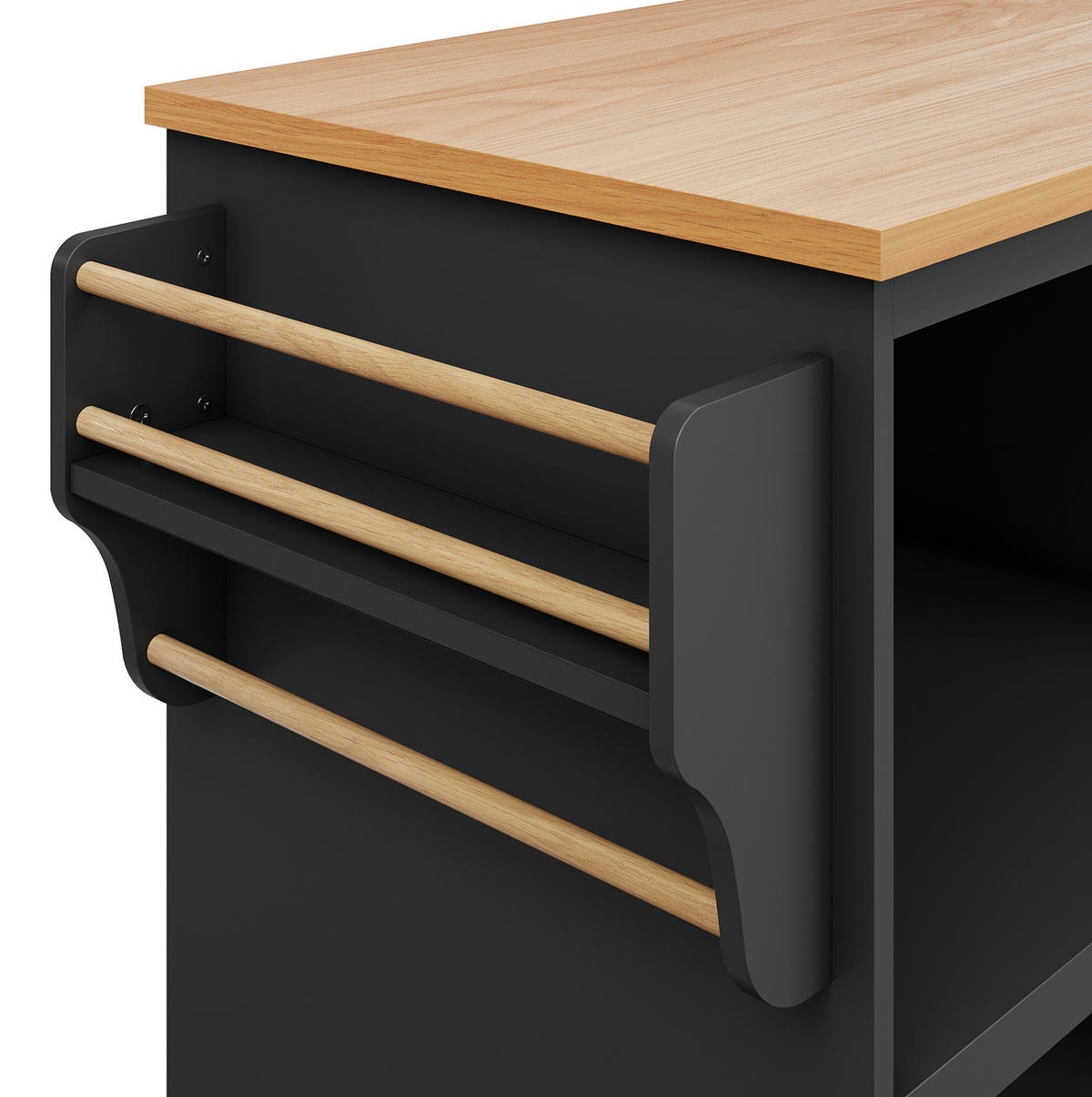 MOBILER Küchenschrank 129x46x96cm Schwarz mit Holzmaserung,Schubladen,Türen - Schwarz, Holzwerkstoff (139/92/46cm) - Modfu