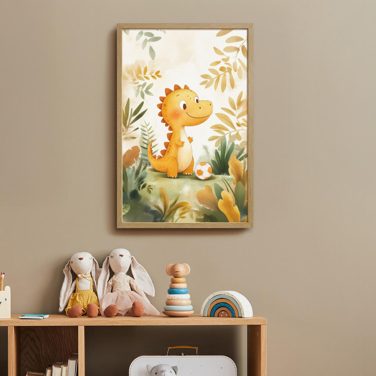 NÁSTĚNNÁ LAMPA S AKUMULÁTOREM Dino - Fotbal - Orange 40x60 cm - béžová, kompozitní dřevo (40/60/8cm) - OnlyWow