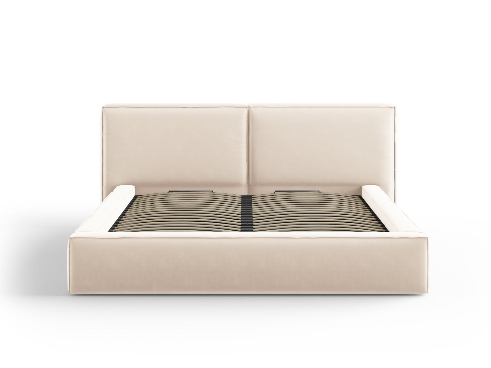 BETT mit Bettkasten und Kopfteil Jodie aus Samt leichtes beige 180x200cm - Beige, Textil (180/200cm) - Micadoni