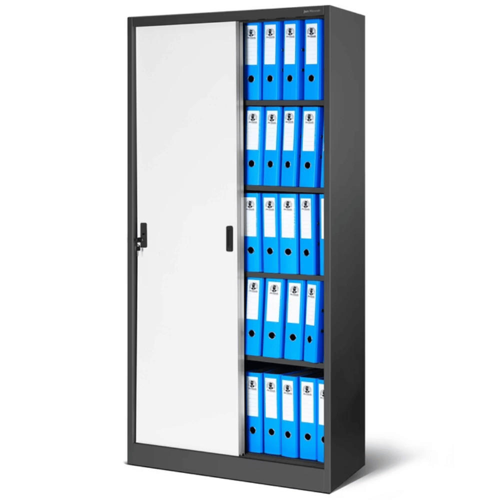 AKTENSCHRANK abschließbar ROLF mit Schiebetüren 185x90x40cm Anthrazit-Weiß - Anthrazit, Metall (90/185/40cm) - DELUKE