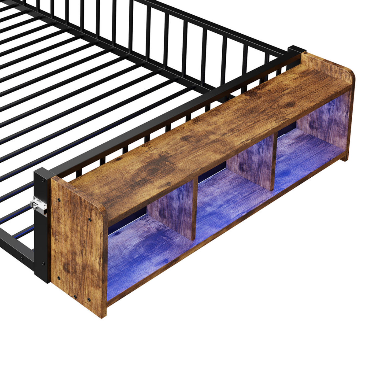 FLACHBETT 140/200 cm Schwarz mit Schutzgeländer, LED-Leisten, ohne Matratze - Schwarz, Metall (140/200cm) - MIVRAY