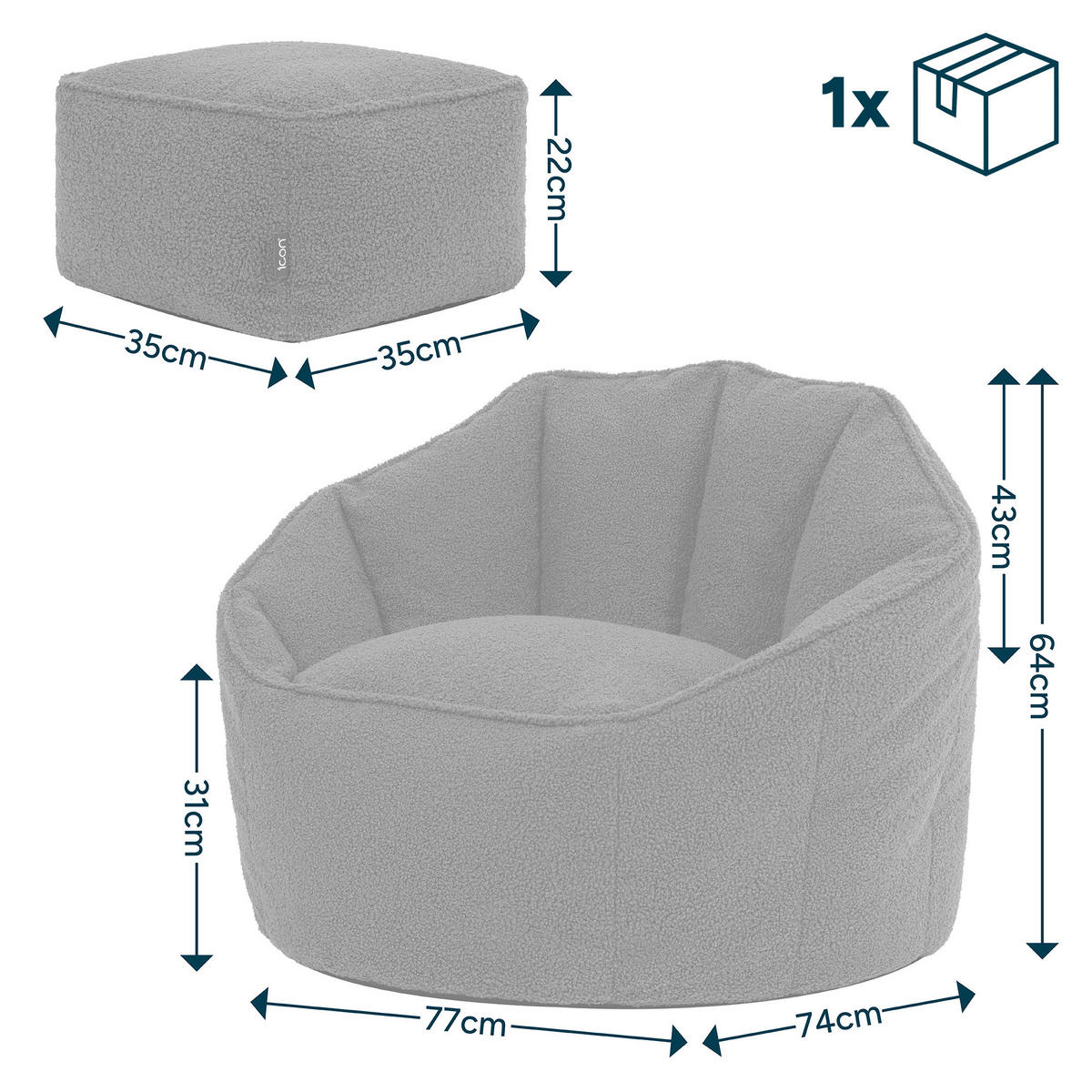 SITZSACK mit Hocker aus Boucle Sirena - Olivgrün, Textil (77/64/74cm) - icon