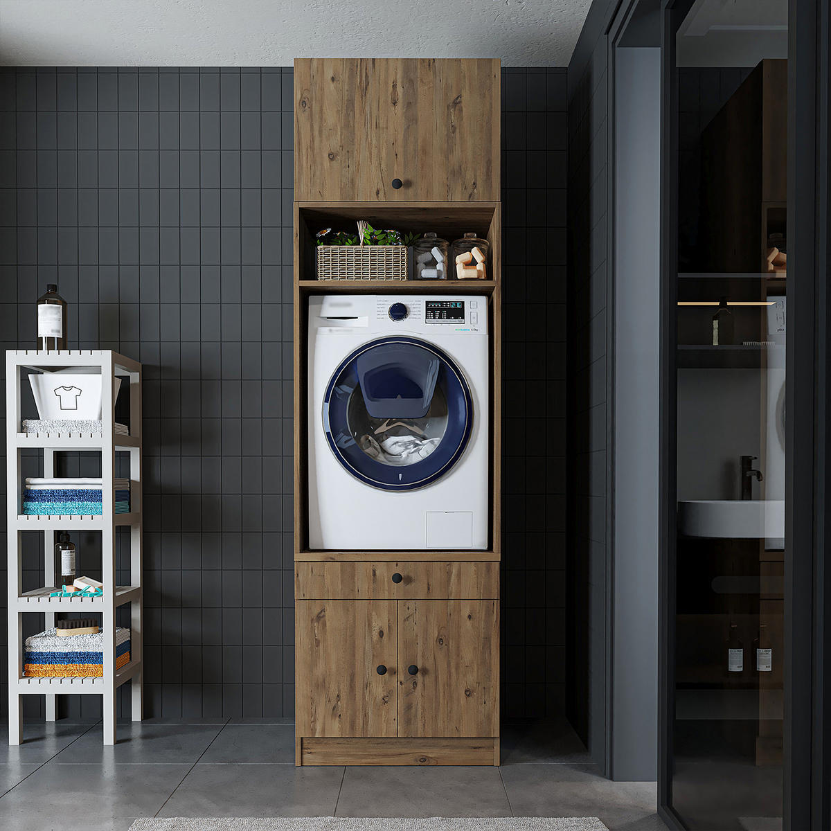 WASCHMASCHINENSCHRANK Serie 1 65cm Breit, 230cm Hoch - Eichefarben, Holzwerkstoff (65/230/67cm)