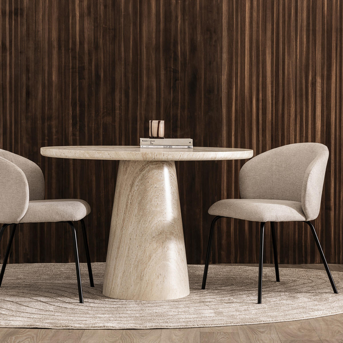 ESSTISCH - Travertin - Beige - Beige, Stein (110/110/75cm) - Drawer