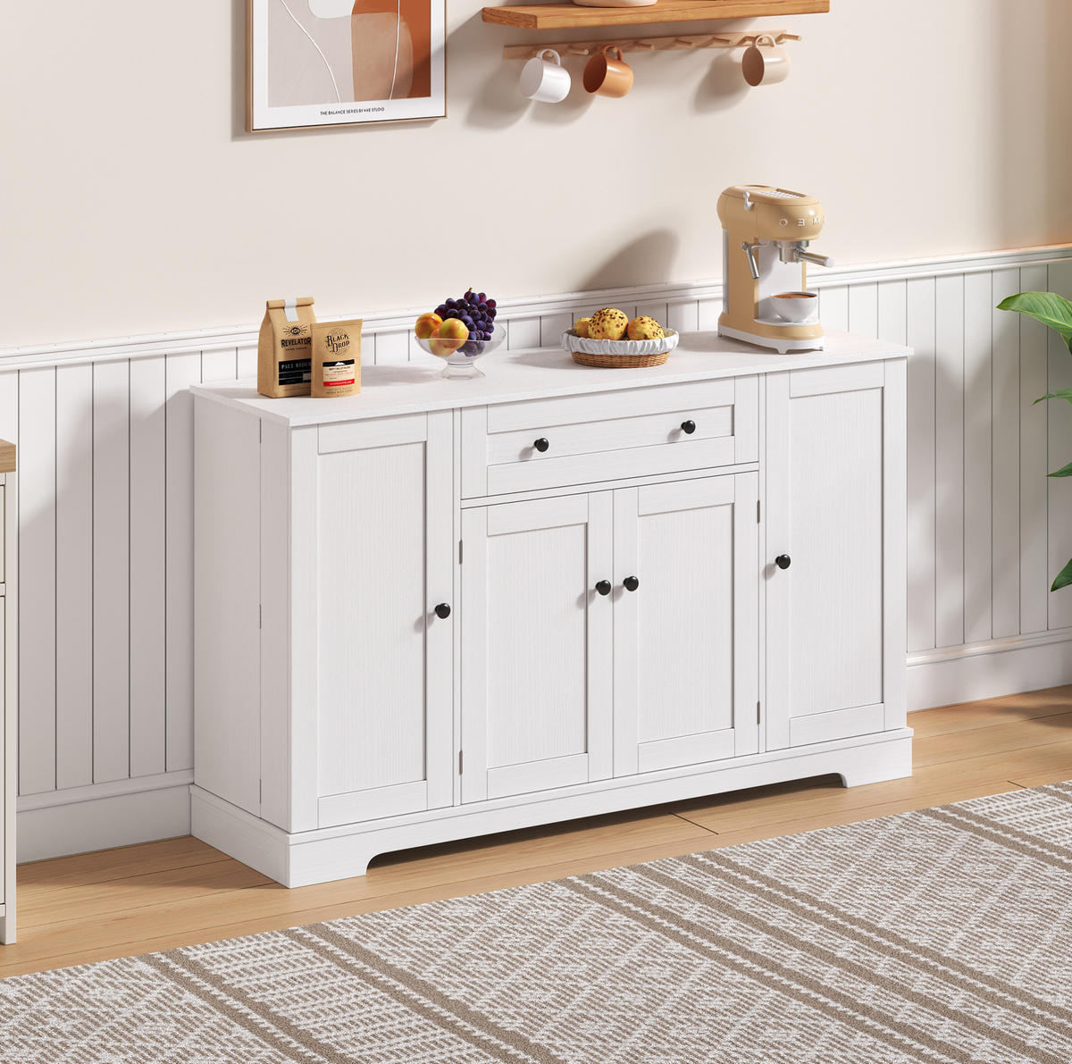SIDEBOARD aus MDF 138x40x85 cm Weiß mit Schublade, verstellbaren Einlegeböden und Kippsicherung - Weiß, Holzwerkstoff (138/85/40cm) - IVMEU