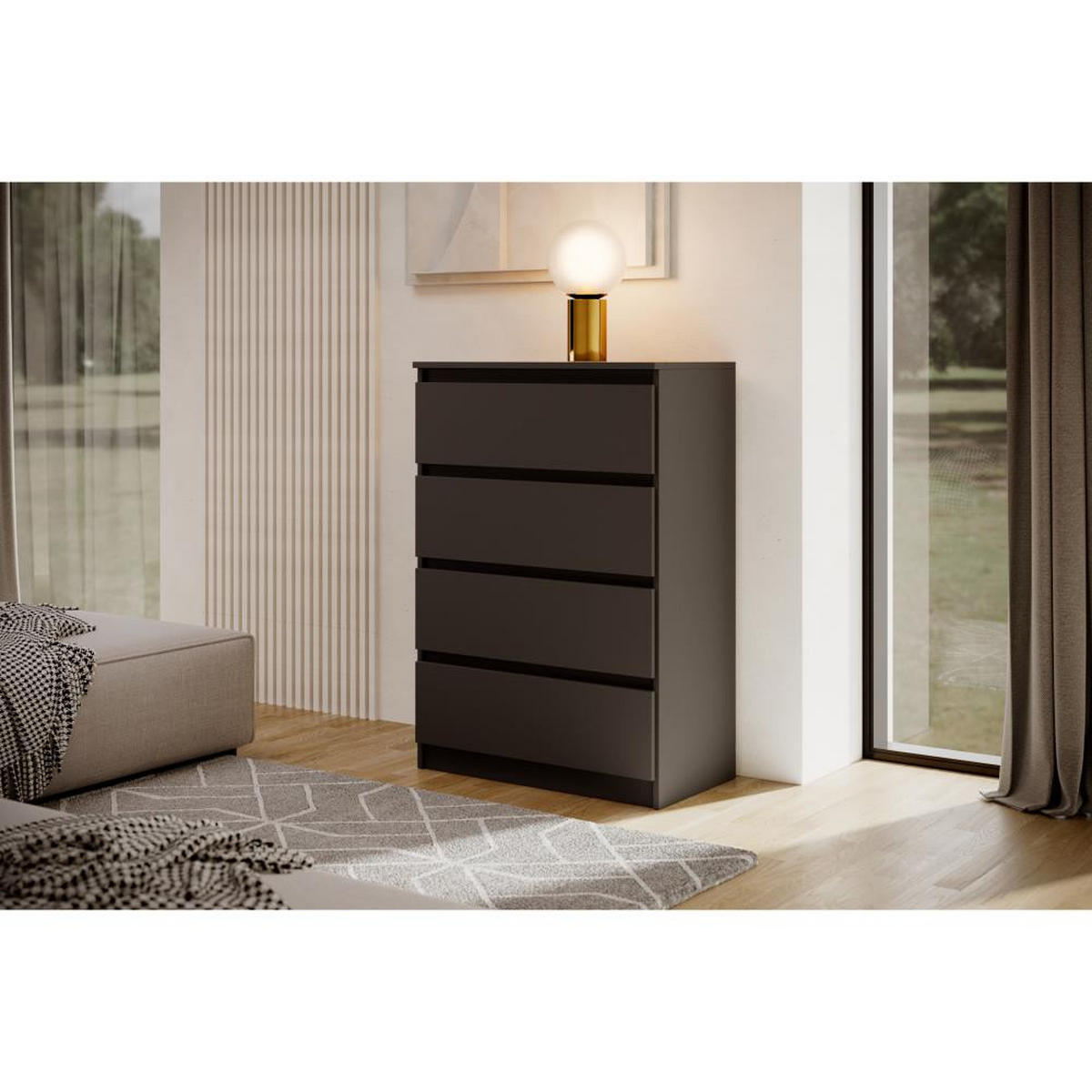 KOMMODE Lemon 70 cm mit vier Schubladen schwarz matt - Schwarz, Holzwerkstoff (70/102/39cm) - Beautysofa