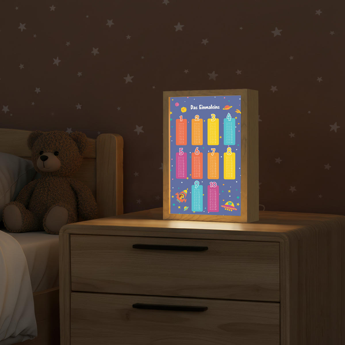 NACHTTISCHLAMPE Pädagogisch - Rechnen lernen - Raum - Einmaleins 20x30 cm - Dunkelblau, Holzwerkstoff (8/20/30cm)