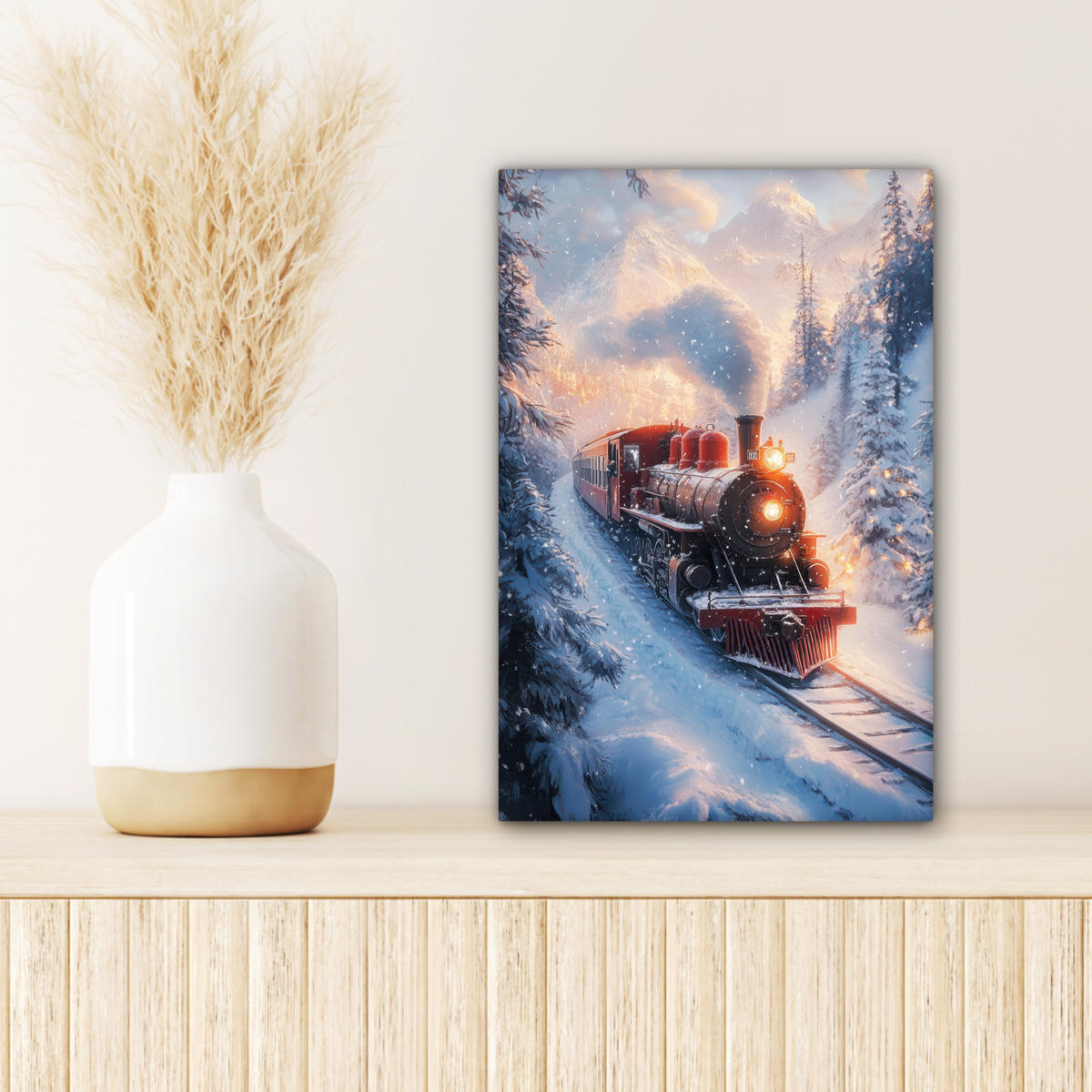 LEINWANDBILD Weihnachtszug - Schnee - Winter - Weihnachten 20x30 cm - Dunkelrot, Textil (20/30cm) - MuchoWow