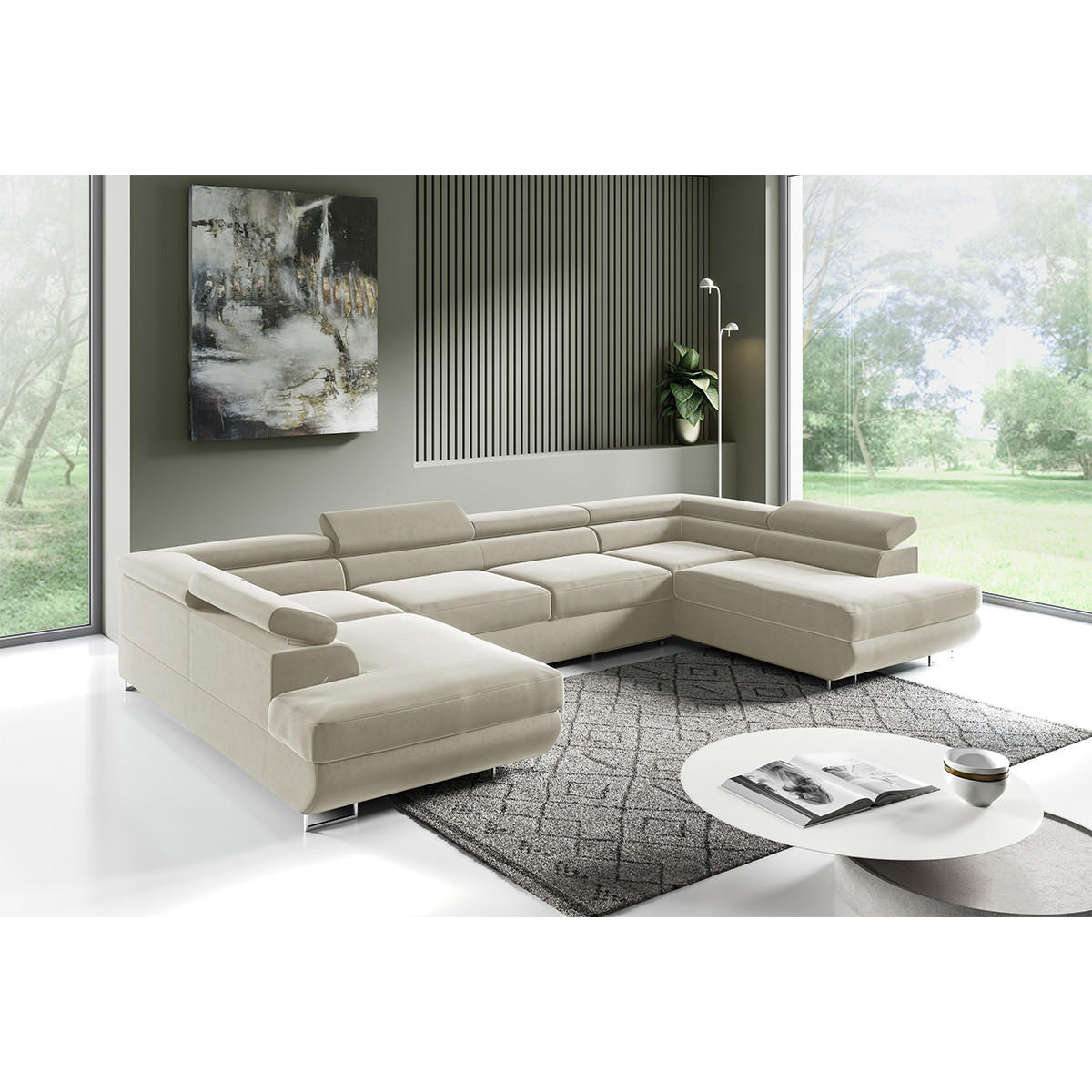 PANORAMASOFA Lyam 5 Sitzplätze Beige - Beige, Holzwerkstoff (335/72/201cm) - Petits-meubles