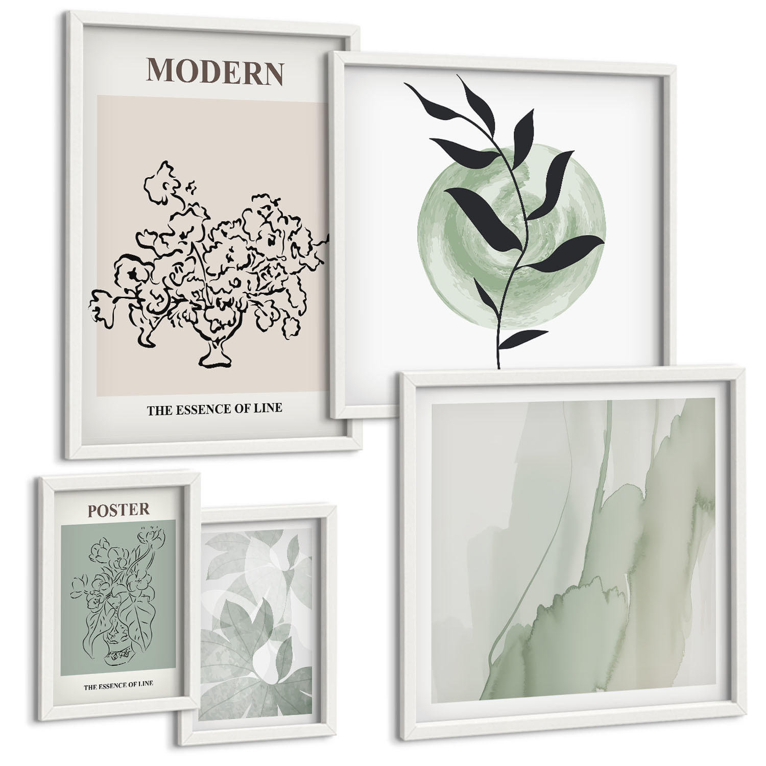 BILDER SET 5er Set - 50x50 cm & 20x30 cm & 40x60 cm Weißer Rahmen - Blumen in einer modernen Vase - Weiß, Kunststoff (40/60cm) - TULUP