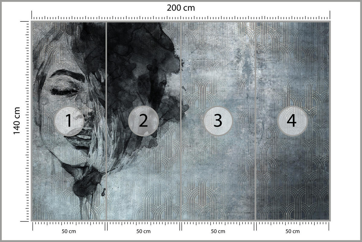 FOTOTAPETE für Wohnzimmer Abstrakte Beton Ornament Frau Porträt 200x140 - Grau, Papier (200/140cm) - Muralo