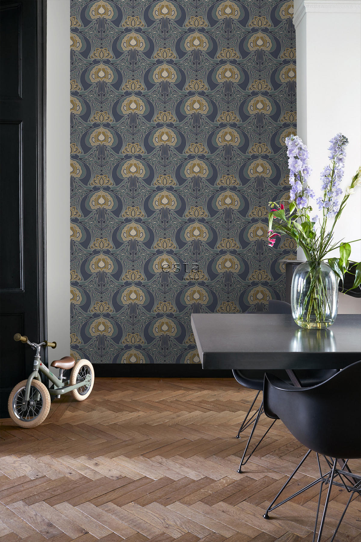 TAPETE Blumenmuster im Jugendstil 53 cm x 10.05 m - Blau, Papier (53/1000cm) - ESTAhome