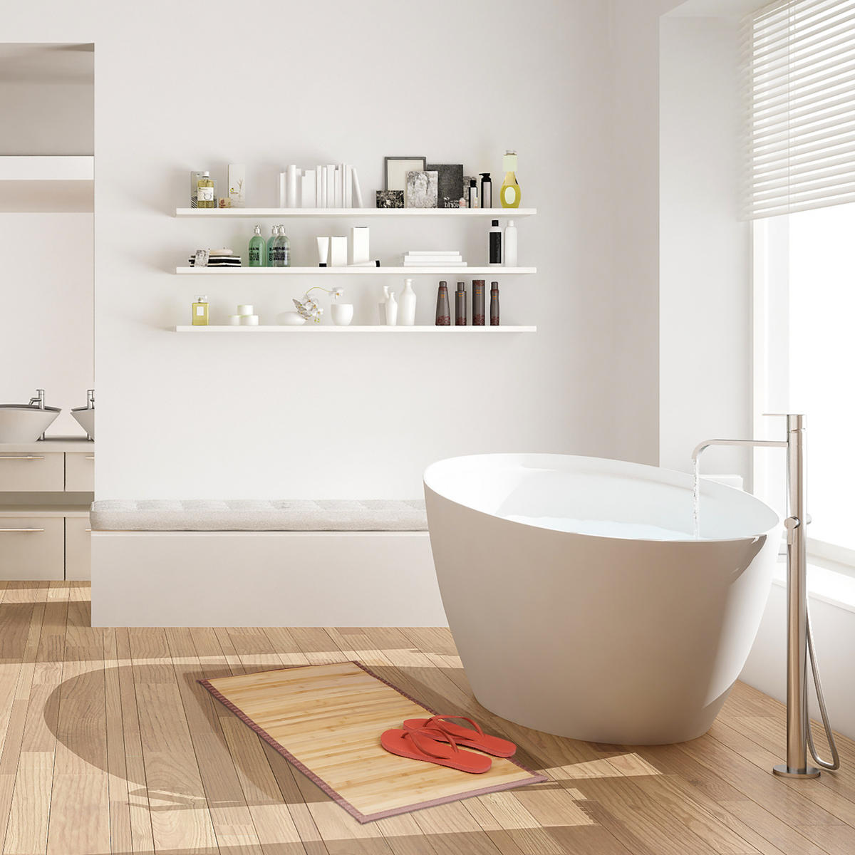 BAMBUSMATTE - Hellbraun, Holz/Textil (45/80cm) - Relaxdays