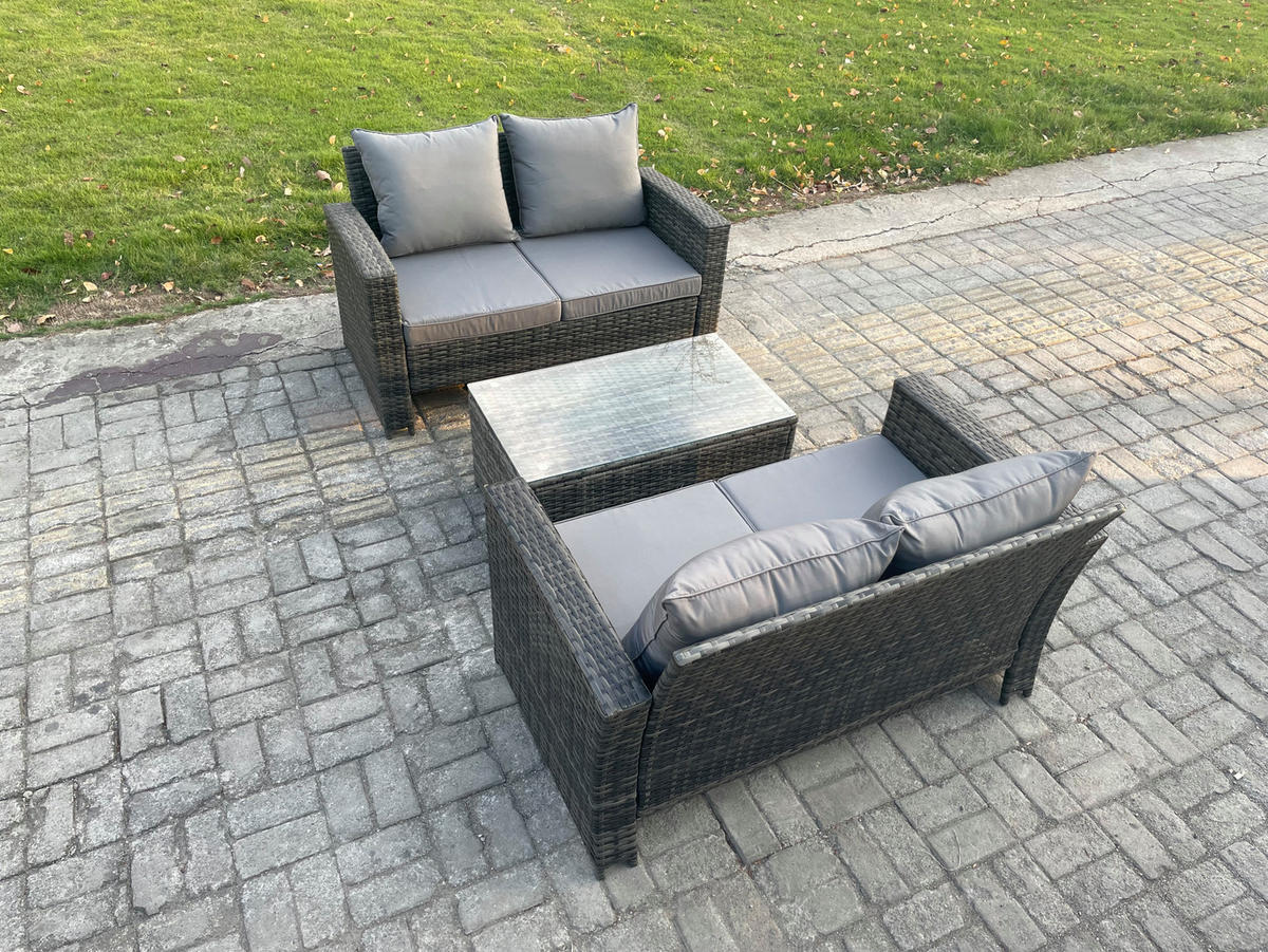 GARTENSOFA Hohe Rückenlehne Polyrattan Dunkelgrau 4-Sitzer - Dunkelgrau, Metall - Fimous
