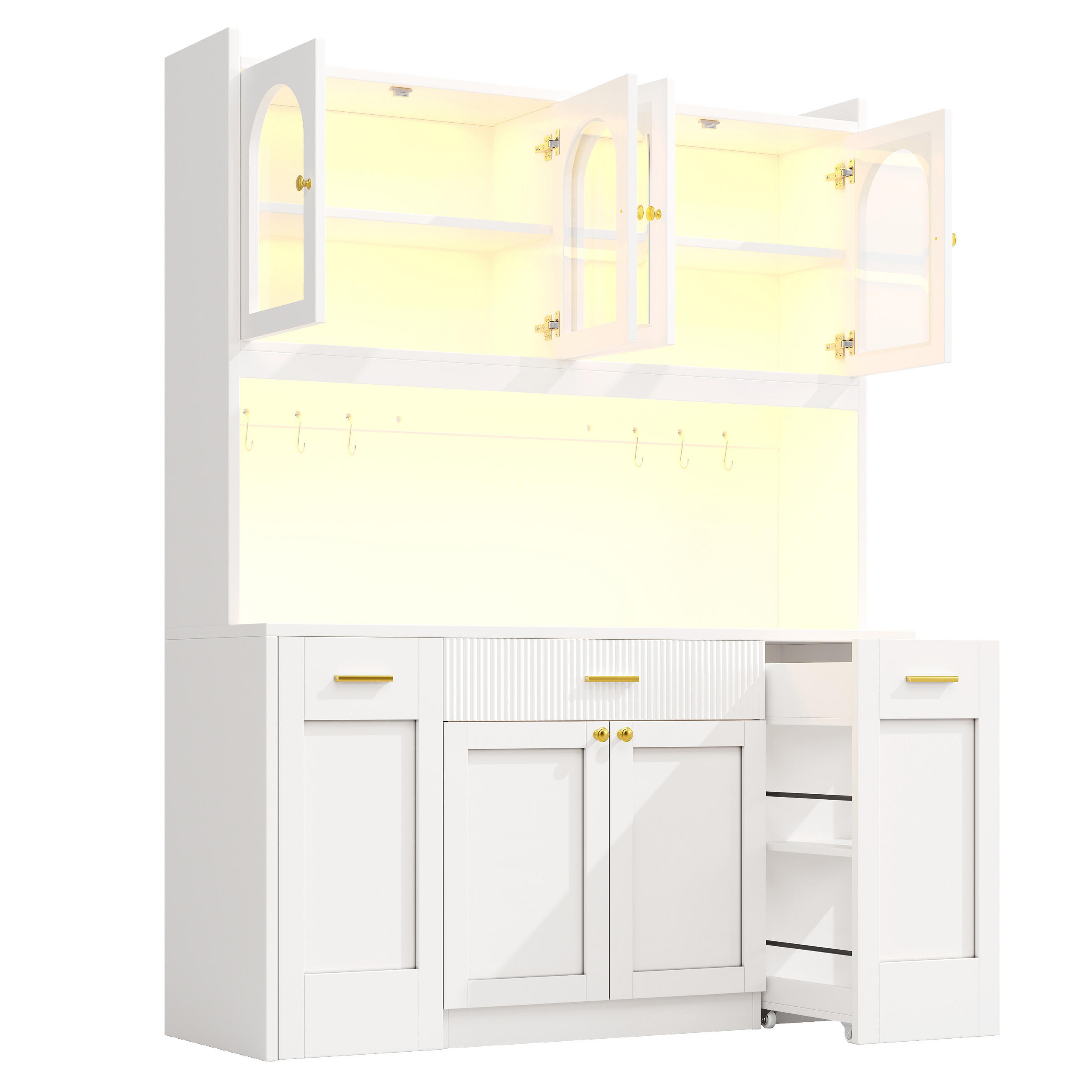 BUFFET DE-38485 120/40/187 cm mit LED und 3 Glasvitrinen Weiß - Weiß, Holzwerkstoff (120/187/40cm) - ComfortXL