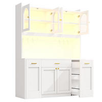 BUFFET DE-38485 120/40/187 cm mit LED und 3 Glasvitrinen Weiß - Weiß, Holzwerkstoff (120/187/40cm) - ComfortXL