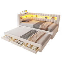POLSTERBETT Schlafsofa aus Samt 90x190 cm Beige mit Ausziehbett, Stauraum, LED-Beleuchtung und USB-/Typ-C-Anschluss - Beige, Textil (90/190cm) - Modfu