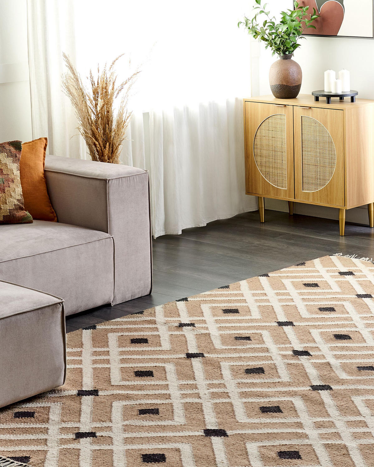 TEPPICH geflochten Beige 200/300 cm Esencik - Beige/Schwarz, Naturmaterialien (200/300cm) - Beliani