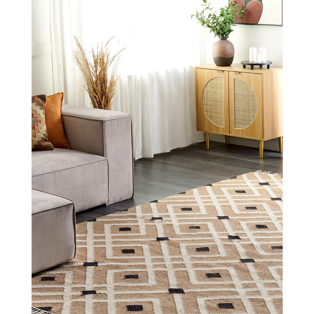 Thumbnail - Beliani Teppich, Beige, Schwarz, Naturmaterialien, Rechteckig, 200x300 cm, Teppiche & Böden, Teppiche, Webteppiche