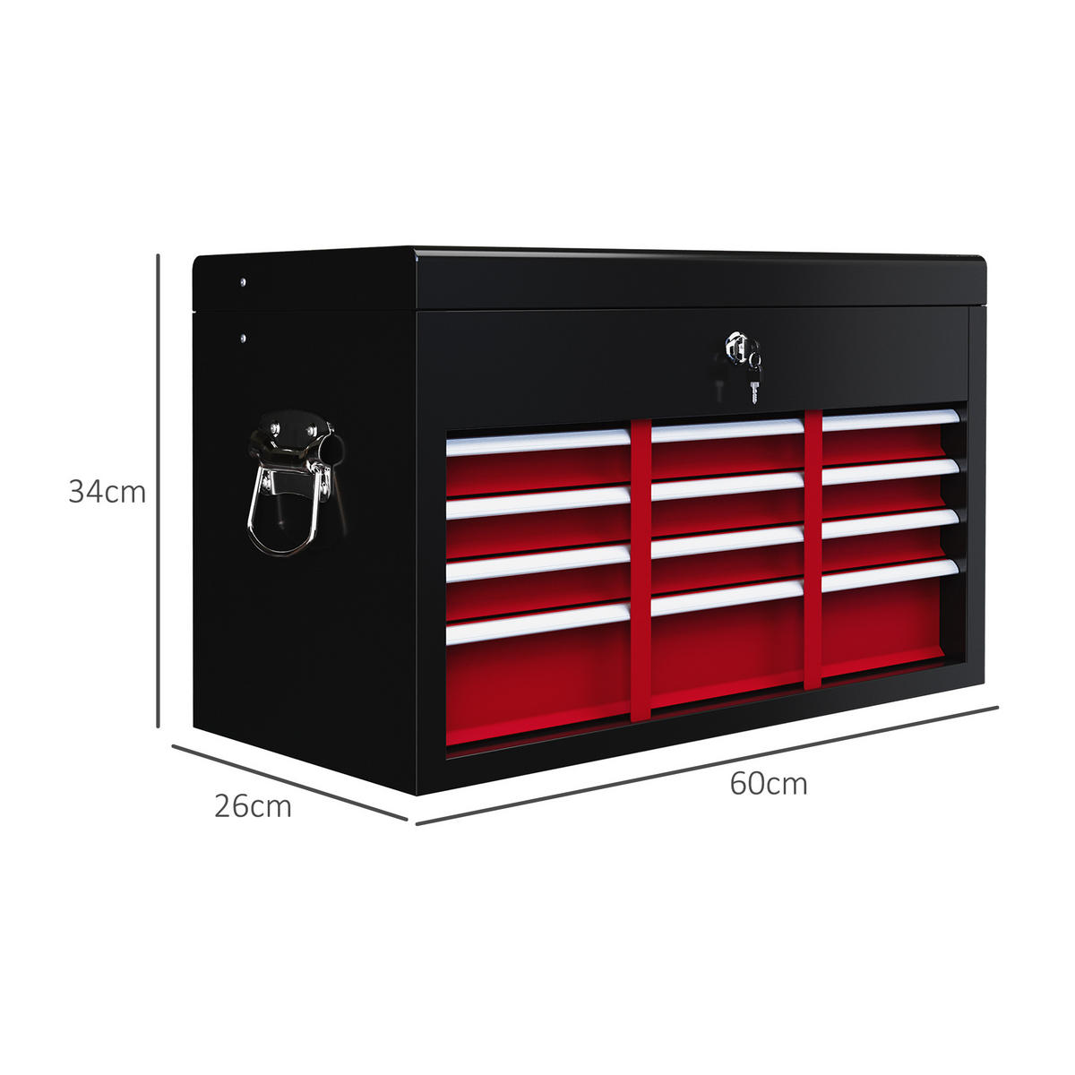 WERKZEUGKASTEN, Stahlkasten mit 6 Schubladen, 60 x 26 x 34 cm, Schwarz Rot - Multicolor, Kunststoff (26/34/60cm) - FORIOUS