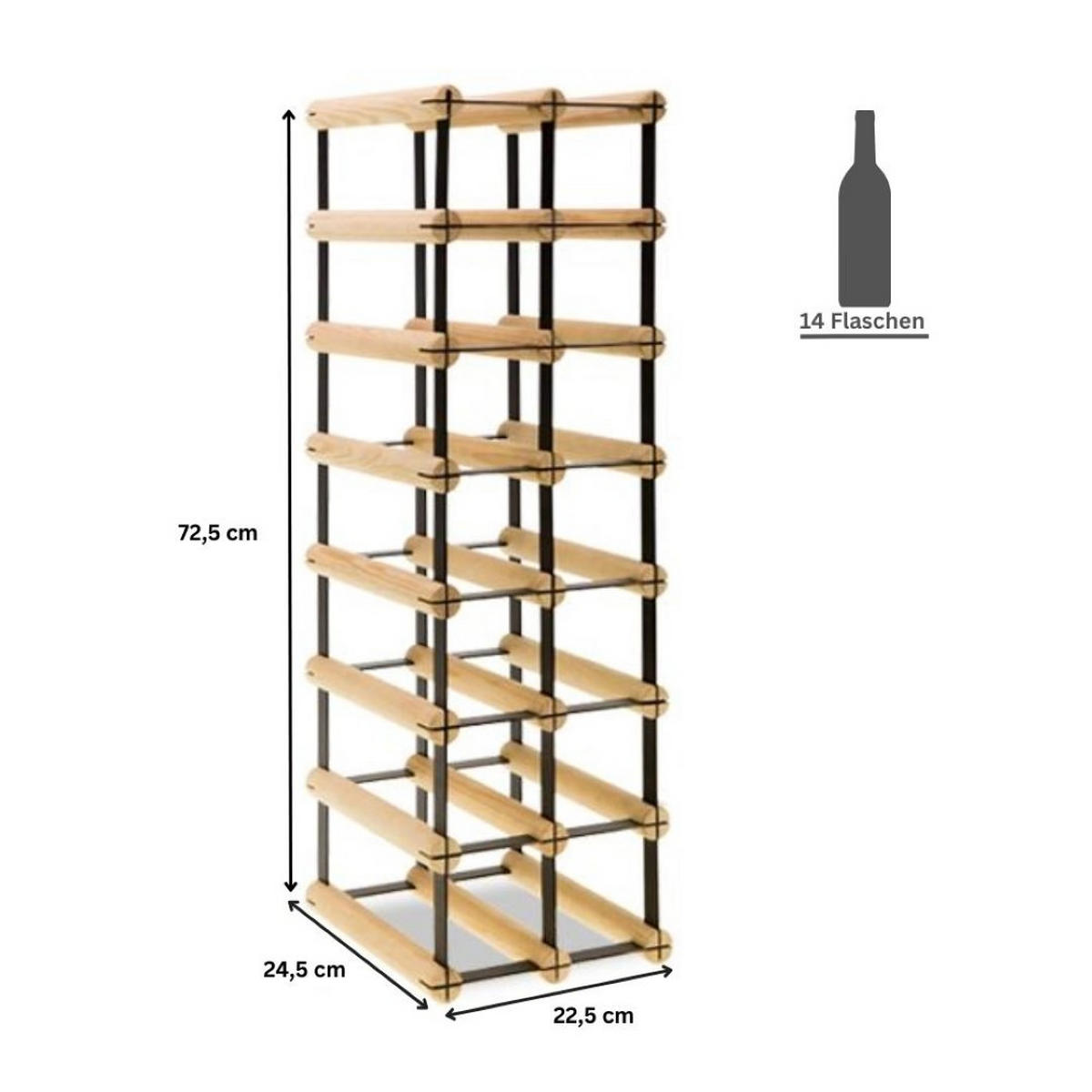 WEINREGAL Vinotega Mod Metal 72,5x22,5x24,5 cm 2x7 Flaschen Massives Kiefernholz Natur - Naturfarben, Holz (22.5/72.5/24.5cm) - PROREGAL